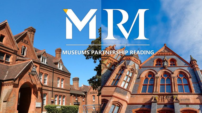 An image of the front of both museums against a blue sky. The Museums Partnership Reading logo is superimposed on top.