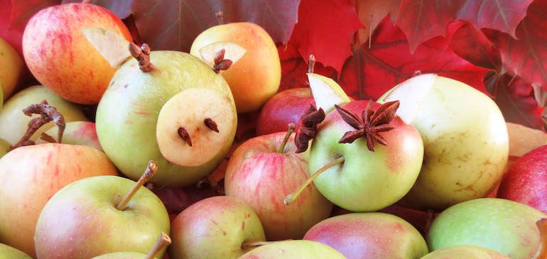 Pile of red and green apples