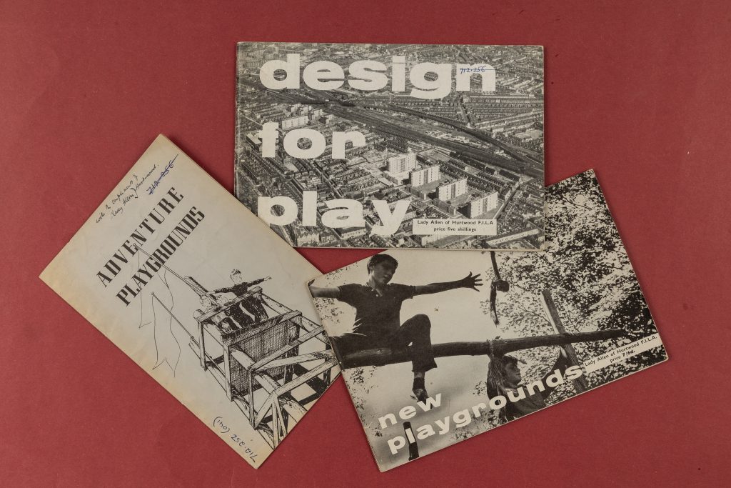 An image of book covers by Allen Hurtwood on a red background.