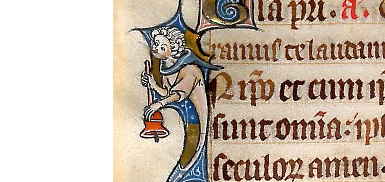Detail of illustration and text from a leaf from a French Book of Hours, c. 1300 (MS 5650/89).