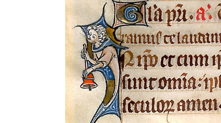Detail of illustration and text from a leaf from a French Book of Hours, c. 1300 (MS 5650/89).