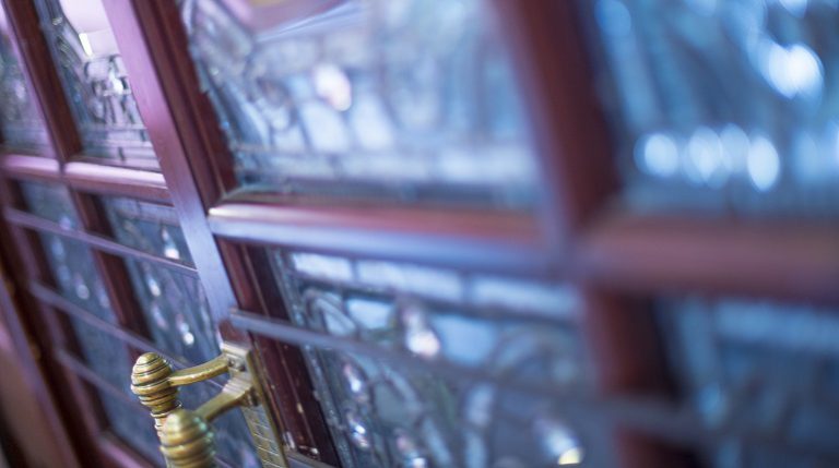 Close up of the doors into the Staircase Hall at the MERL