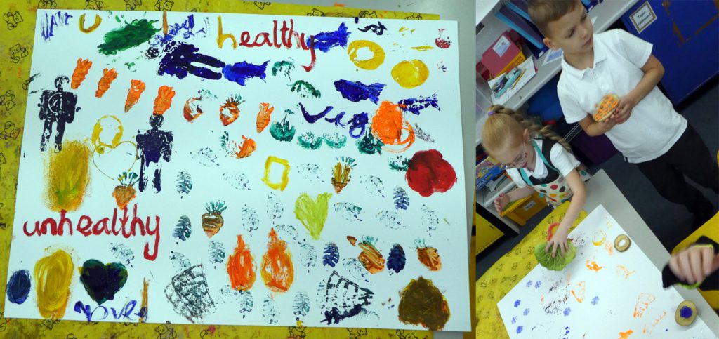 potato and cabbage leaf printing