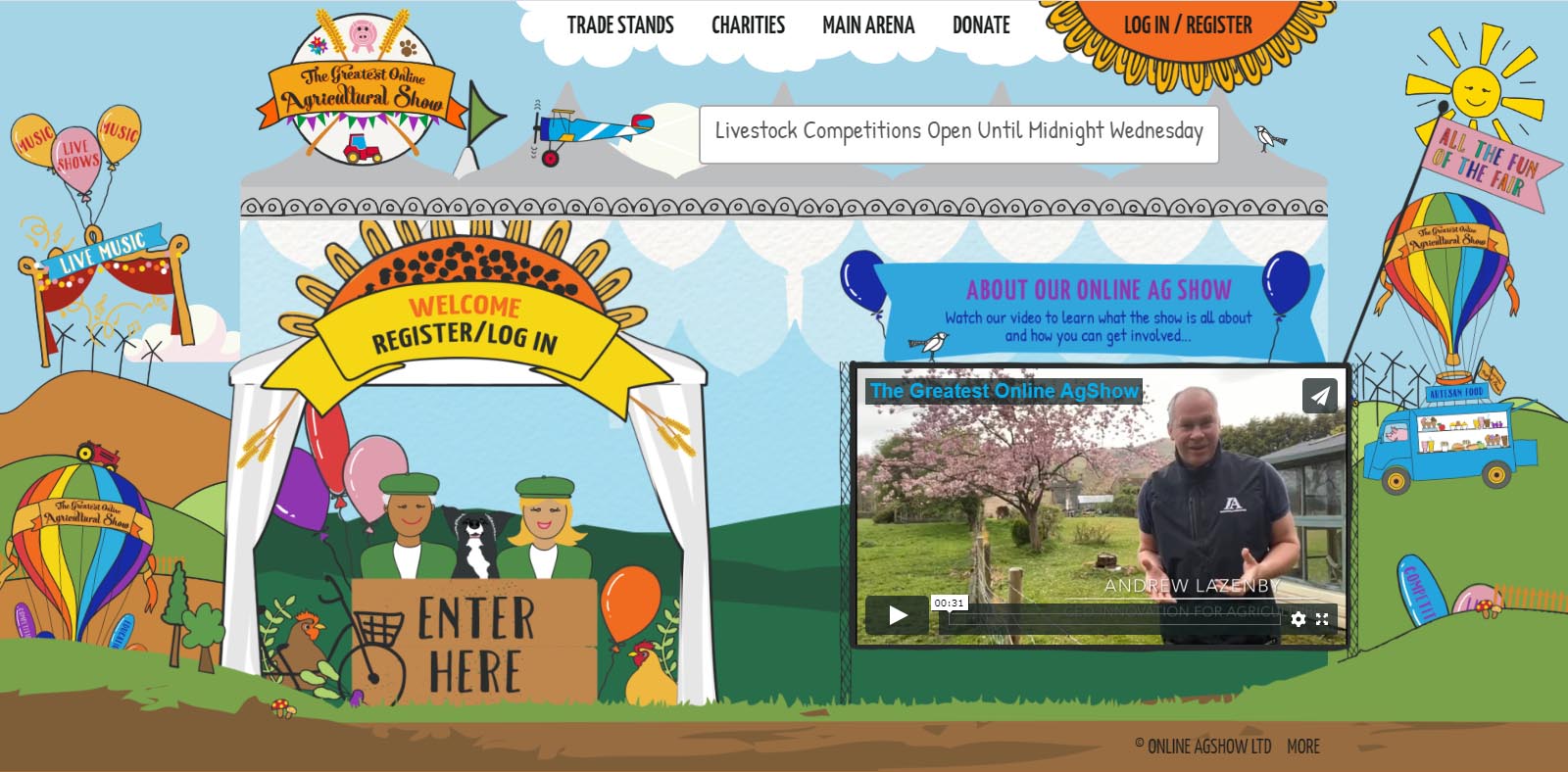 Webpage with text and images for the Greatest Online Agricultural Show