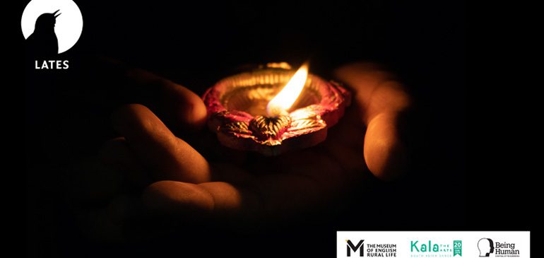 A hand holding a decorated diwali diya lamp for GLOW, a MERL Late