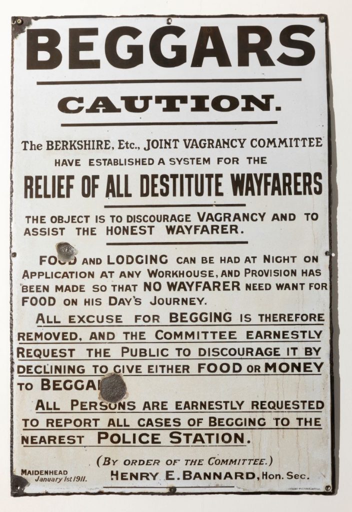 A sign from The MERL collection, titled 'BEGGARS, CAUTION'.