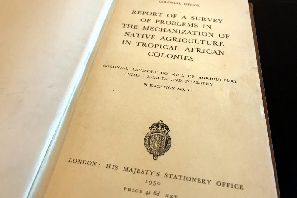 Printed text on title page of a colonial office report giving title of volume, publication details, and HMSO logo