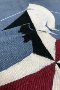 Blue, red, and white textile with Festival of Britain logo