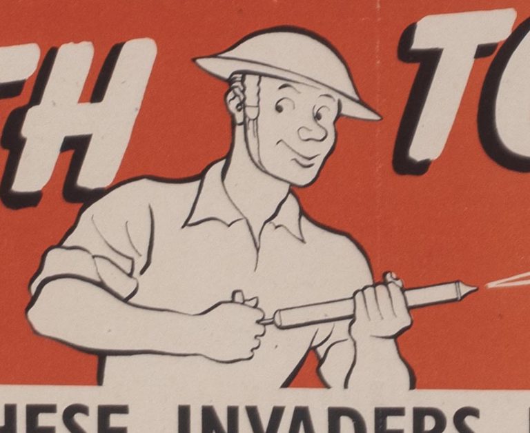 Detail from Death to pests poster showing military figure (MERL 2010/149)