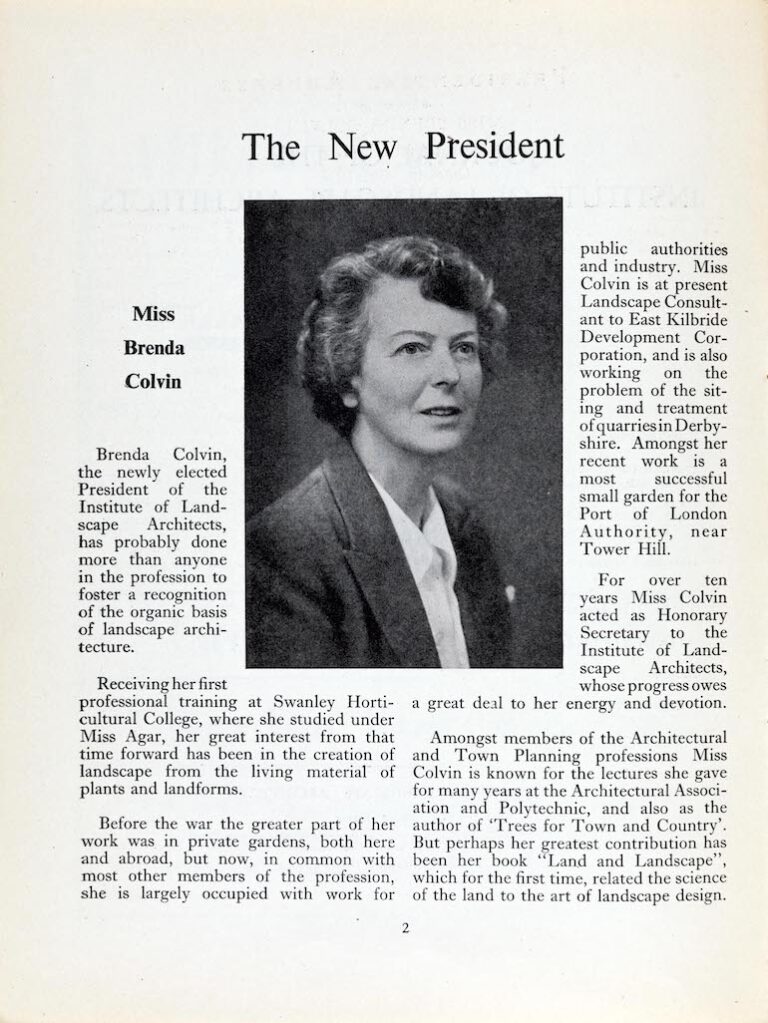 Journal of the Institute of Landscape Architects, Presidential Announcement, November 1951, p3
