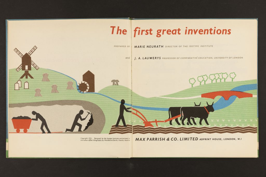 Title page of Marie Neurath and Joseph Lauwerys, The first great inventions (Max Parrish, 1951) (University Special Collections)