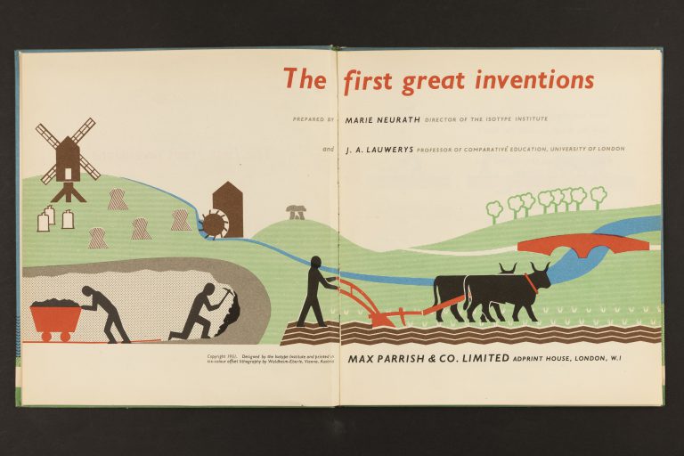Title page of Marie Neurath and Joseph Lauwerys, The first great inventions (Max Parrish, 1951) (University Special Collections)