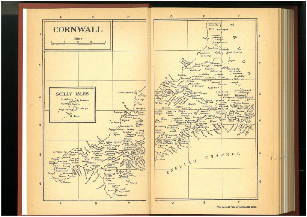Map of Cornwall from Nikolaus Pevsner, Cornwall (Harmondsworth: Penguin Books, 1951)