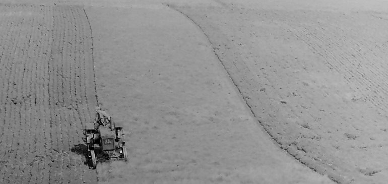 Ploughing field with a tractor