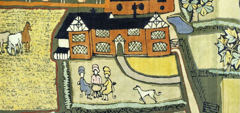Ladies sipping tea, part of the Cheshire wall hanging