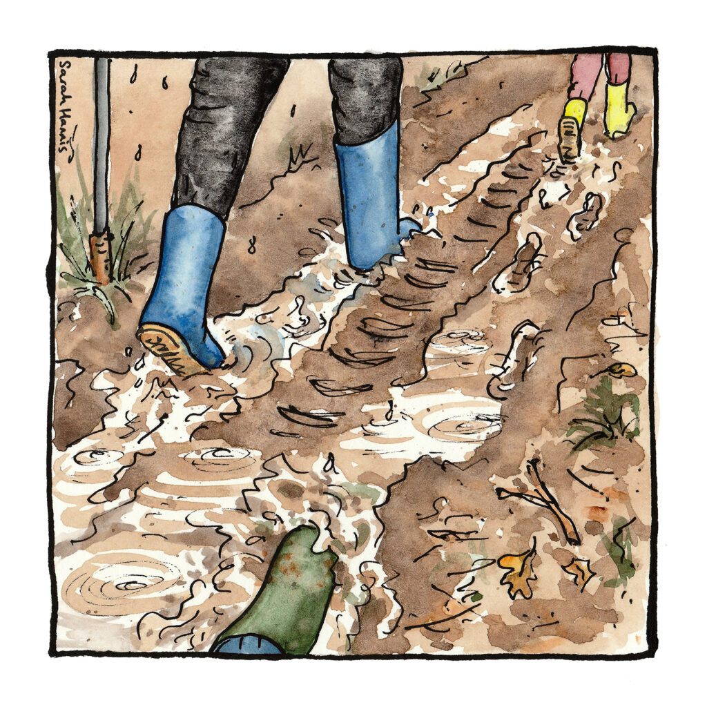 One of 30 ink and watercolour sketches by Sarah Hannis, provide an insight into the daily lives of migrant agricultural workers