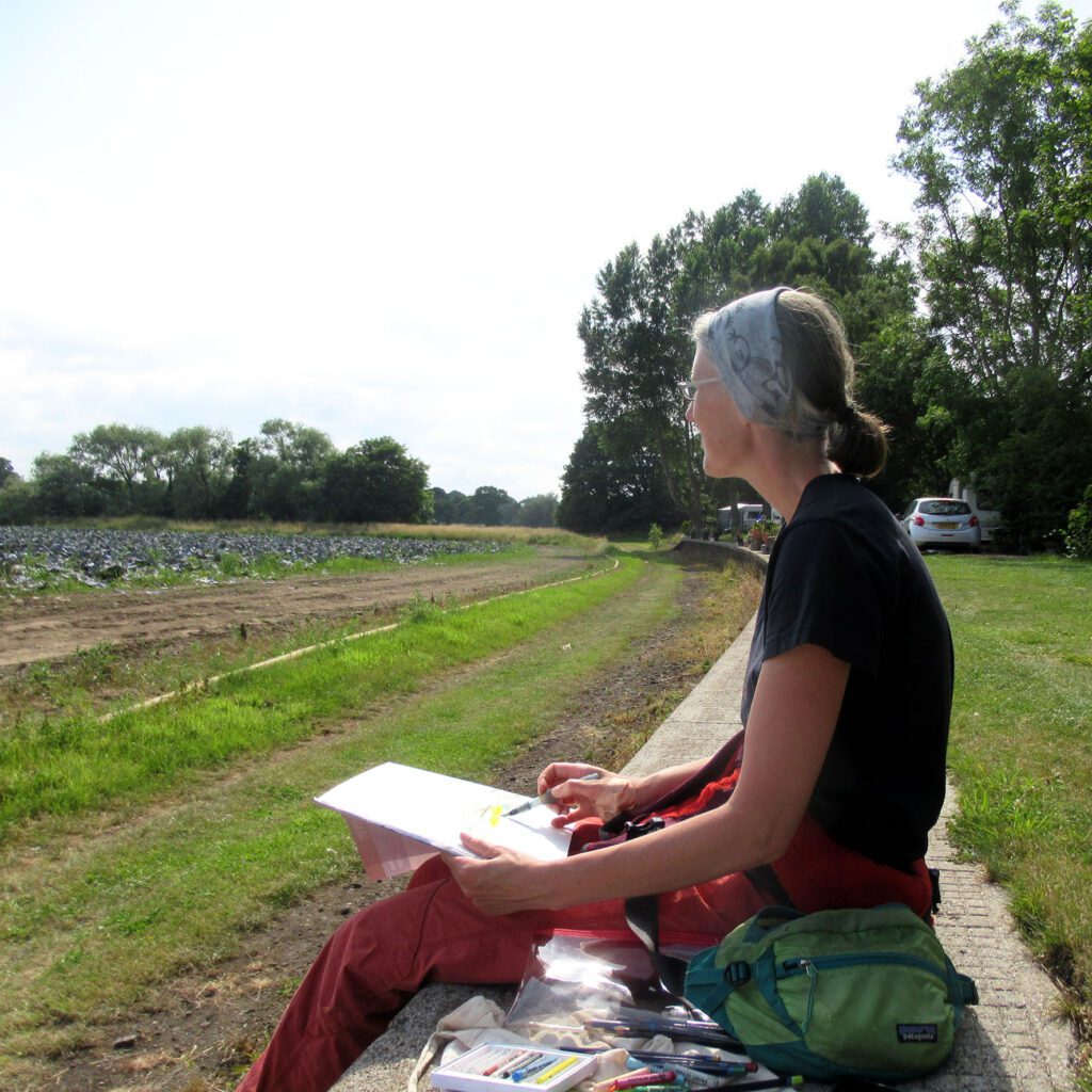 Artist Sarah Hannis sketching