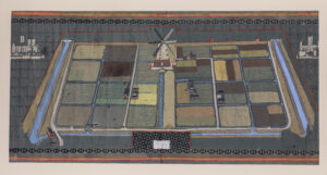 Michael O'Connell, Cartoon design for Diversity of British Farming artwork, Fens panel (MERL 2009/64/6)