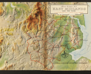 Dust jacket of W. G. Hoskins, 'About Britain No. 8: East Midlands and the Peak' (Collins / Festival of Britain: London, 1951)