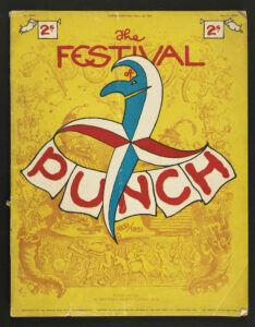 Cover of Punch, 'The Festival of Punch: 1851-1951', 30 April 1951, featuring comical take on Abram Games' Festival of Britain logo