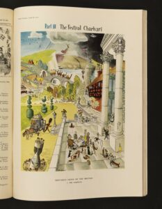 Cartoon showing British landscapes and architecture from Punch, 'The Festival of Punch: 1851-1951', 30 April 1951