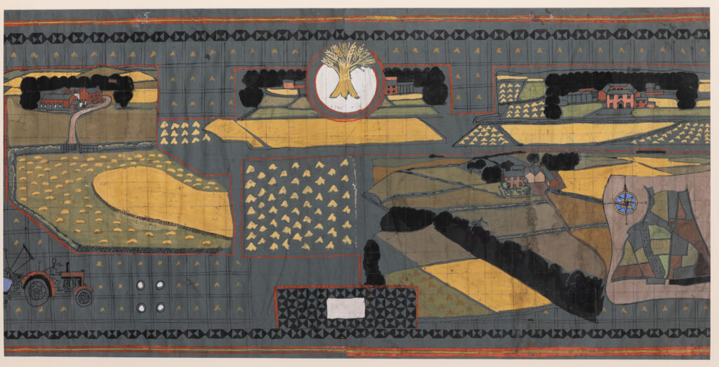 Michael O'Connell, Cartoon design for Diversity of British Farming artwork, Yorkshire panel (MERL 2009/64/5)