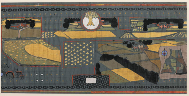 Michael O'Connell, Cartoon design for Diversity of British Farming artwork, Yorkshire panel (MERL 2009/64/5)