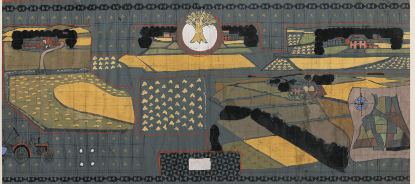 Michael O'Connell, Cartoon design for Diversity of British Farming artwork, Yorkshire panel (MERL 2009/64/5)