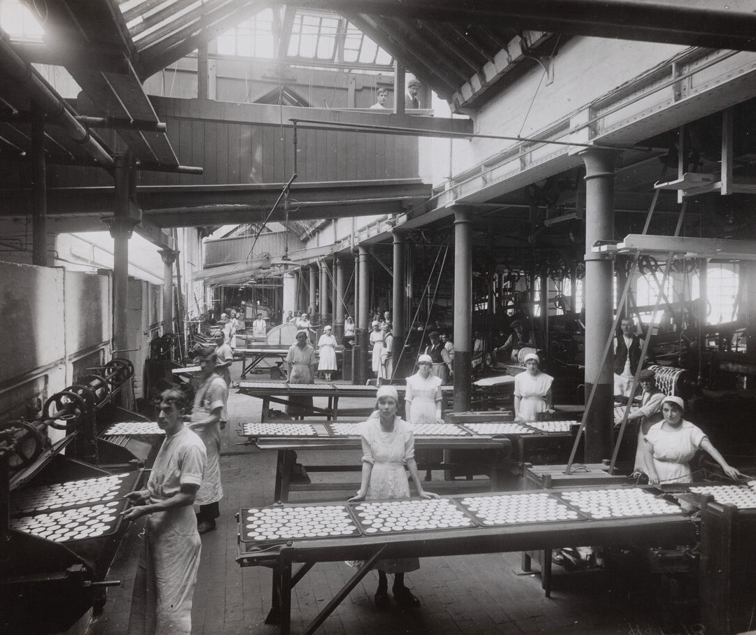 Everyday scenes in the Huntley & Palmers factory.