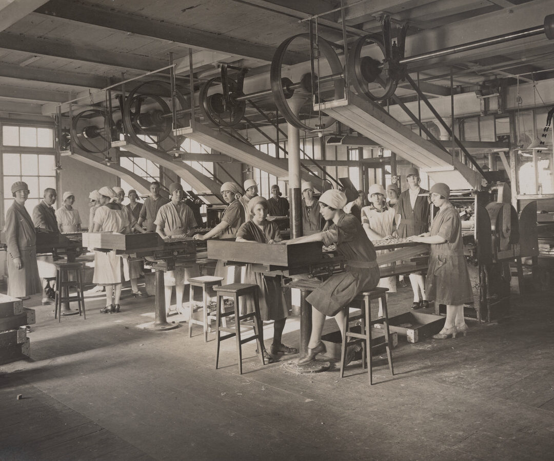 Everyday scenes in the Huntley & Palmers factory.