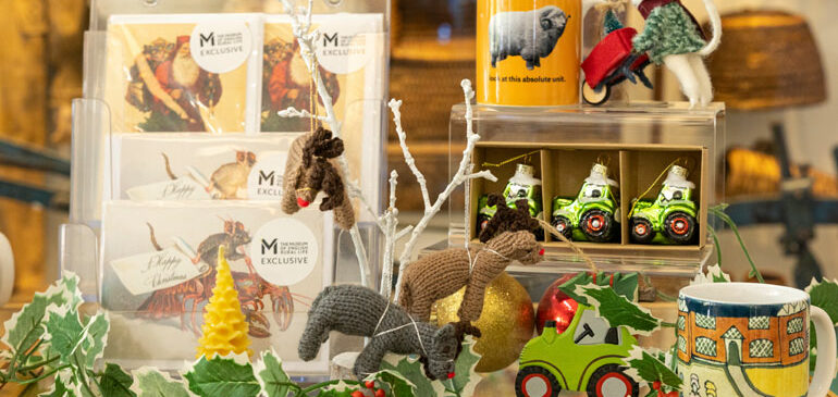 Christmas cards and products on display in the MERL gift shop