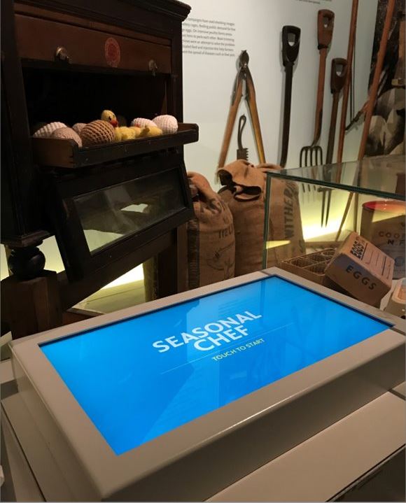 photo of the screen displaying the 'seasonal chef' interactive in the Year on the Farm gallery at The MERL