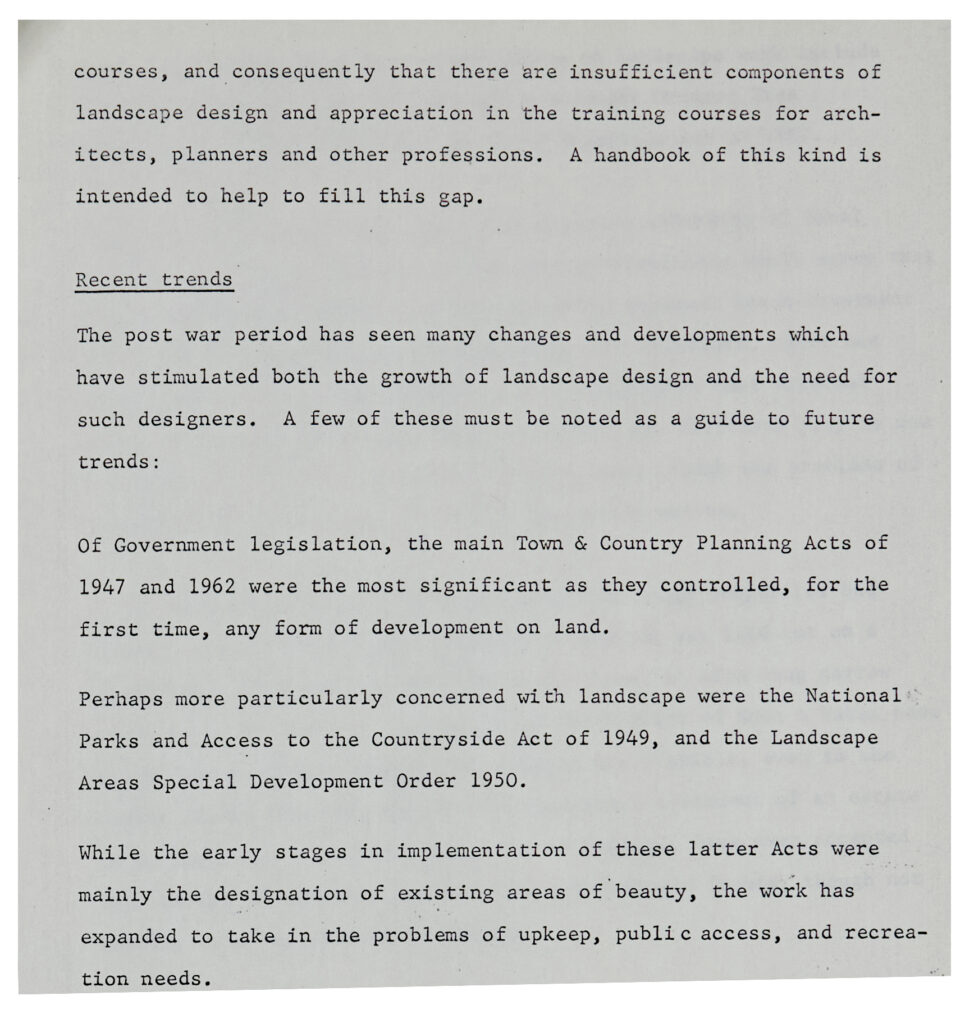 extract of C. Tandy's typed manuscript for 'Handbook of Urban Landcsape'