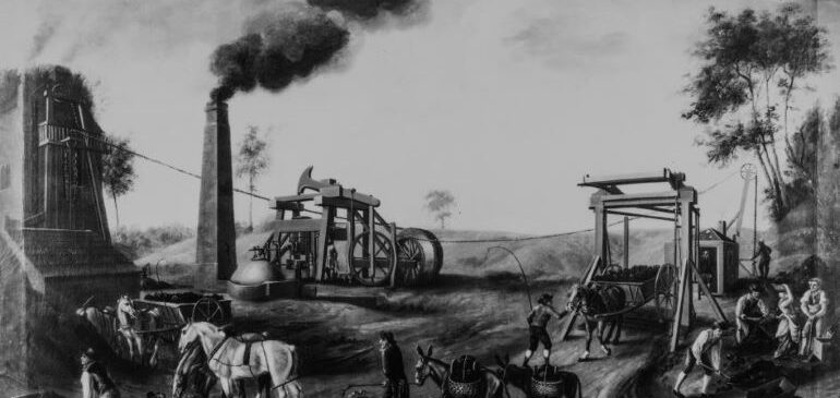 Painting of a historic coal mine