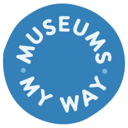 Museums My Way written in white round the inside of a blue circle