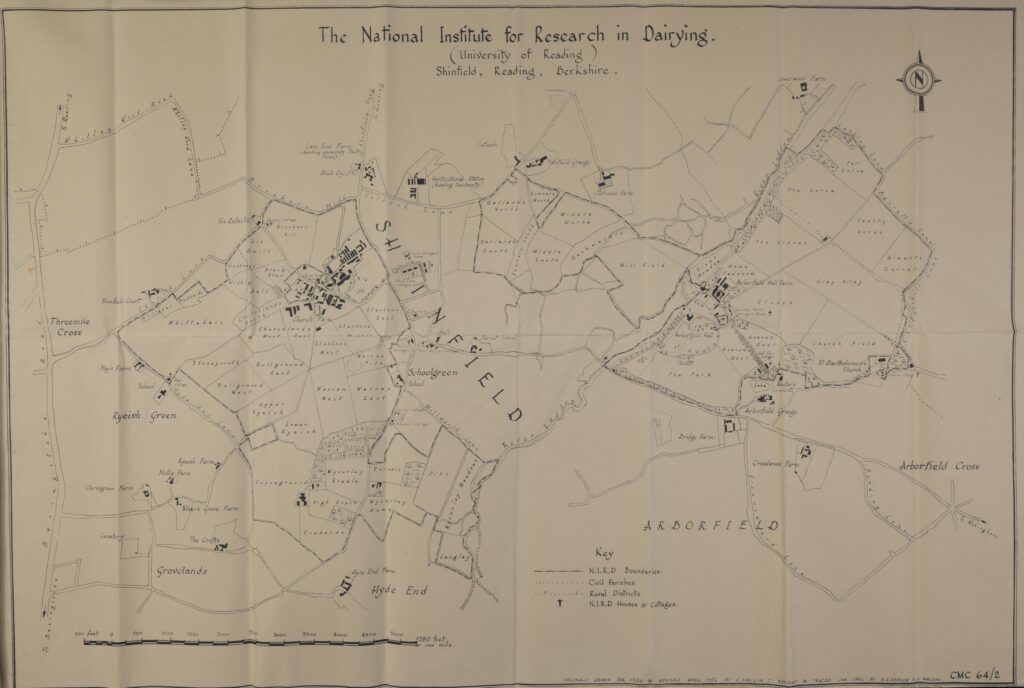 Map of the area occupied by the National Institute for Research in Dairying, in Shinfield, Berkshire