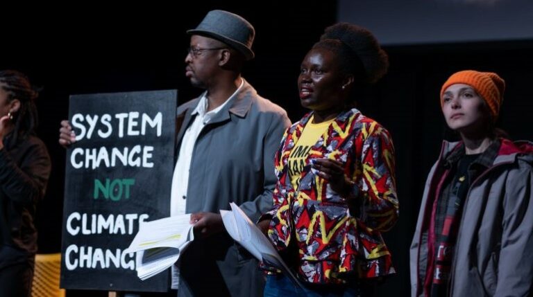 3 people in a performance of the Are We There Yet production