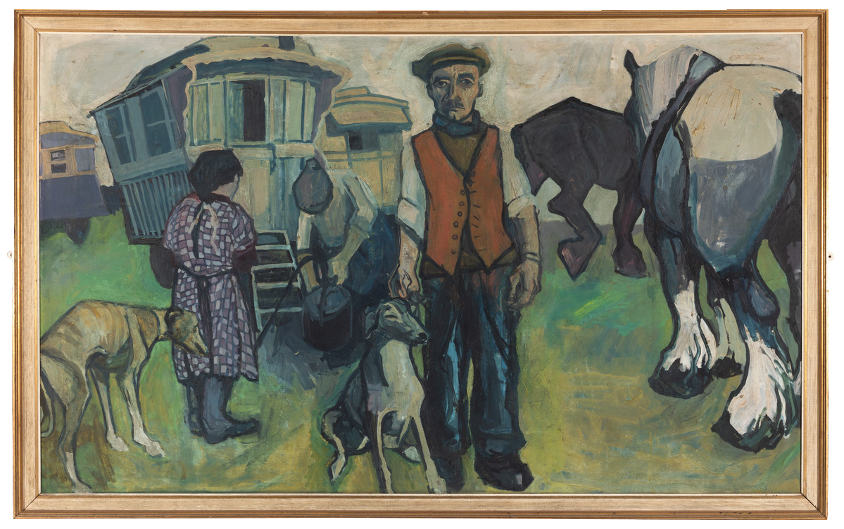 Anonymous painting showing Gypsy encampment, with waggons.