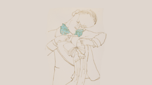 James Joyce, ink and watercolour on paper by Tullio Pericoli