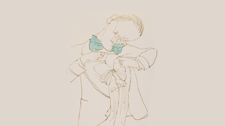 James Joyce, ink and watercolour on paper by Tullio Pericoli