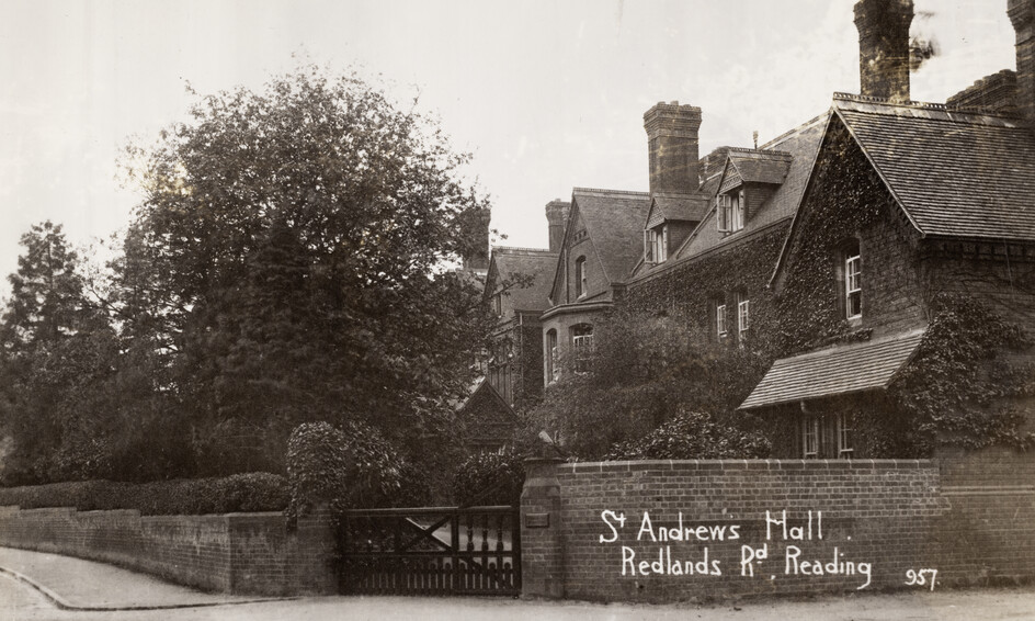 "St Andrew's Hall, Redlands Road, Reading." A photograph of a University of Reading hall of residence - that later became The Museum of English Rural Life.