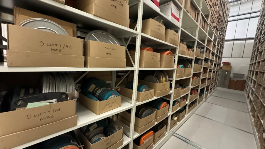 Richard Watts’ collection in The MERL’s archive store – roughly 1,800 films
