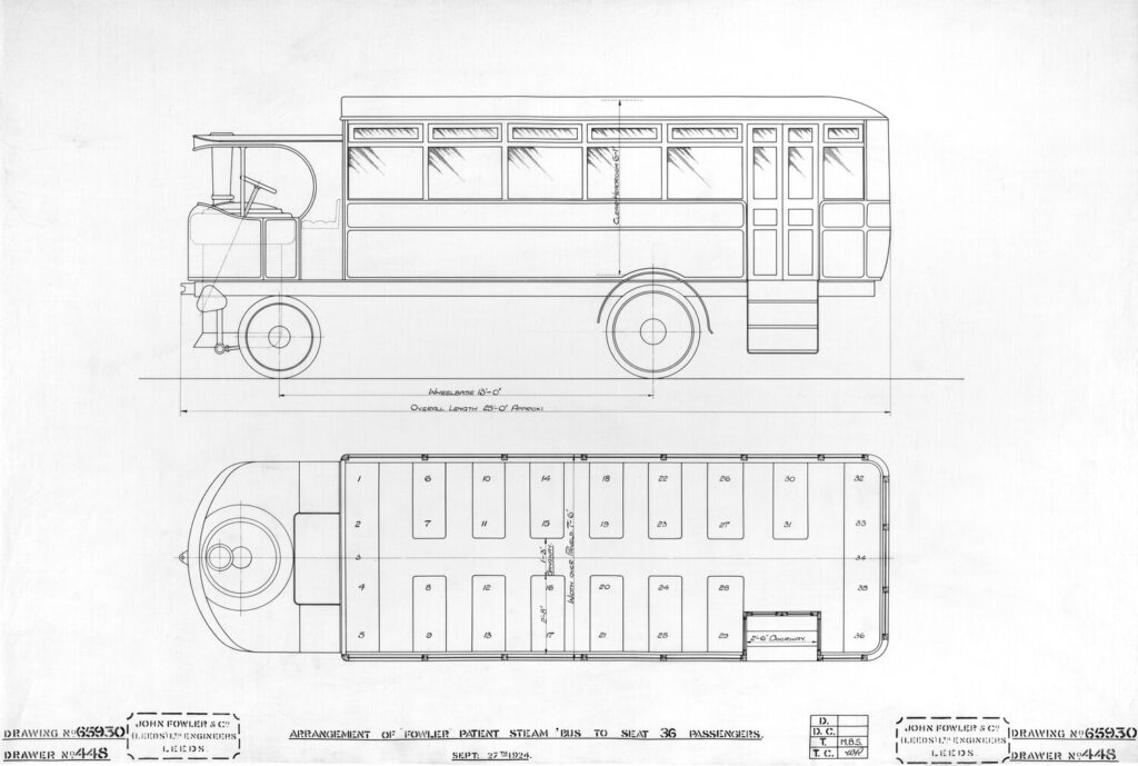 Arrangement of Fowler Patent steam bus to seat 36 passengers (27 Sept 1924) [TR FOW DO1/65930]