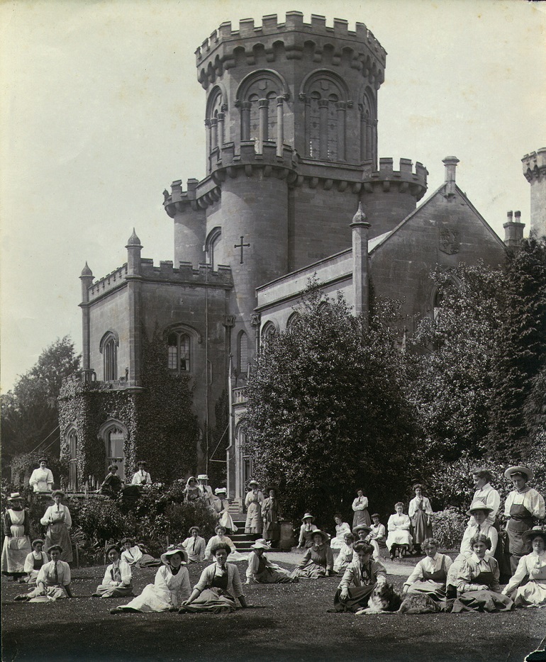Groups of students on the lawn outside Studley College