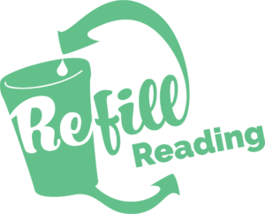 The MERL cafe is part of Refill Reading, their logo has text incorporated into a green image of a cup and the recycling symbol.
