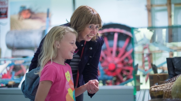 Family enjoying the new galleries at the Museum of English Rural Life quiet hour