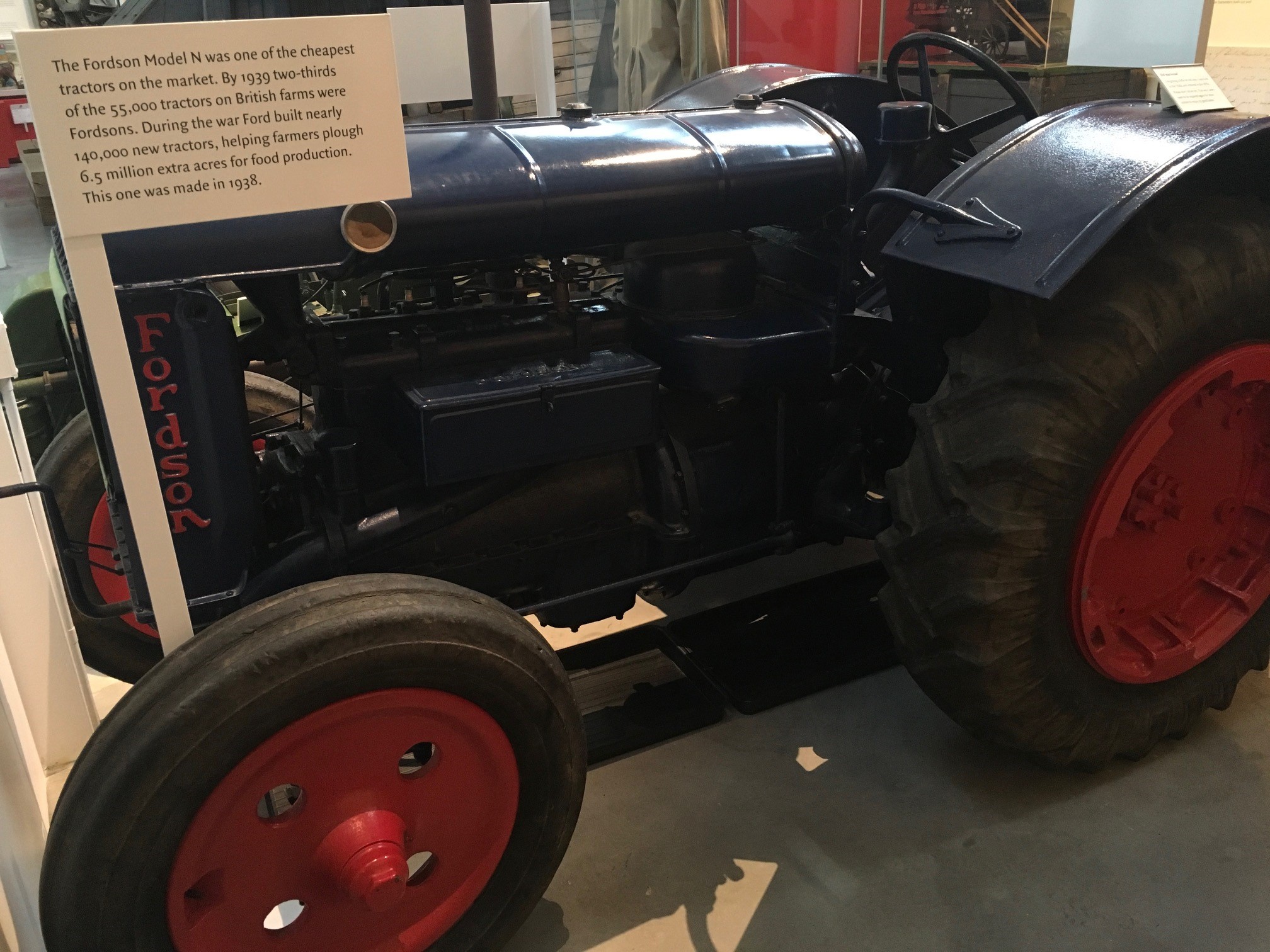 The blue Fordson tractor on display in the MERL galleries