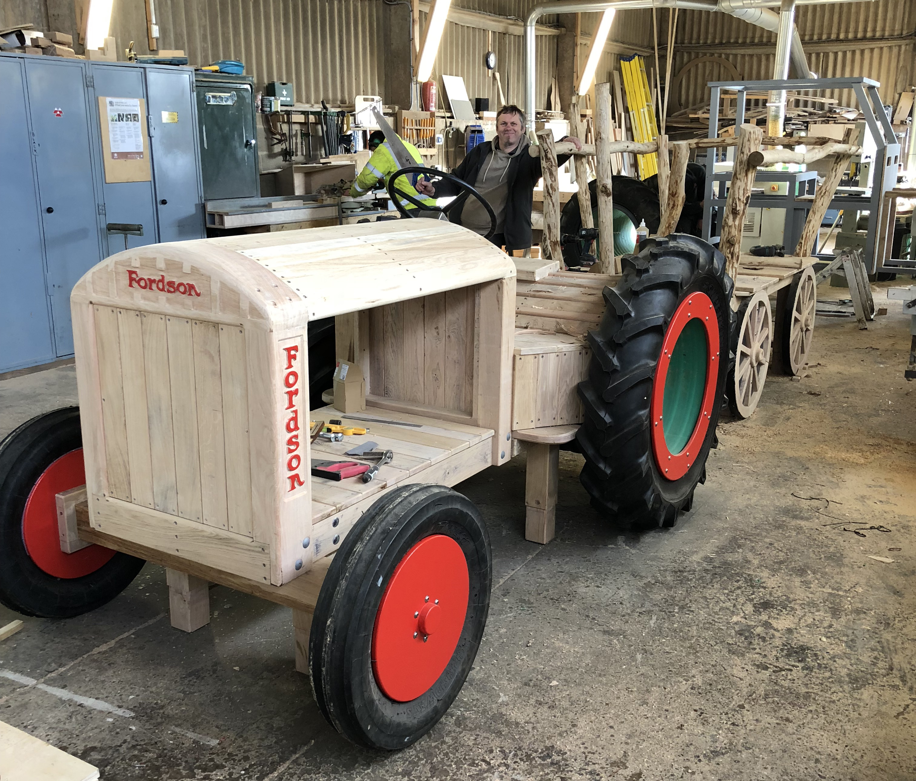 Play tractor under construction in the workshop