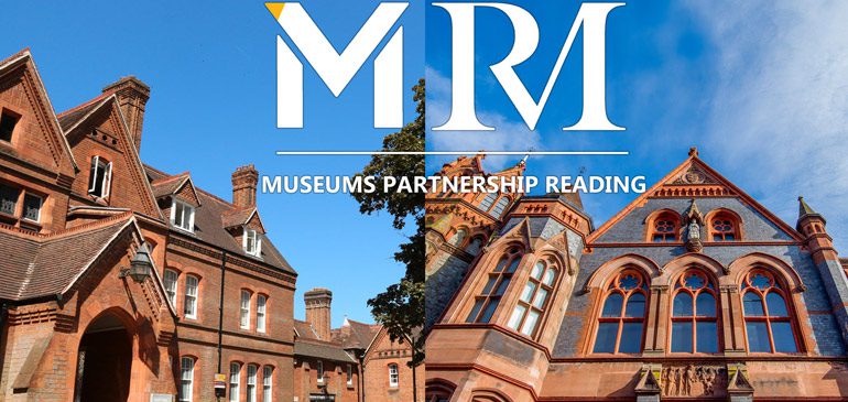 An image of the front of both museums against a blue sky. The Museums Partnership Reading logo is superimposed on top.