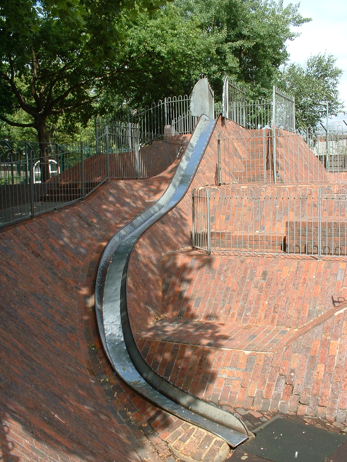 Close up image of the play area at Brunel Estate in 2017, with new railings added and ladder rungs removed